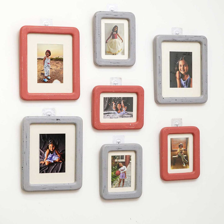 Handmade Pink & Grey Colonial Wooden Picture Frame | Set Of 7