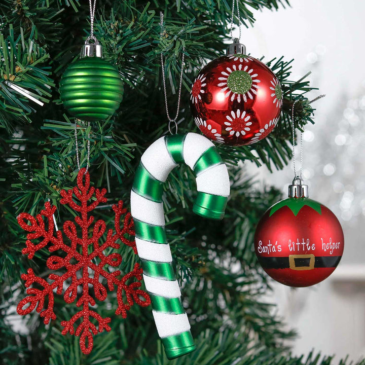 Red & Green Elf theme Christmas Ball Ornaments For Decoration | Set of 100