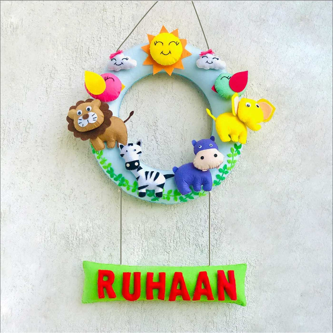 Handmade Personalized Jungle Safari Themed Felt Kids Name Hanging