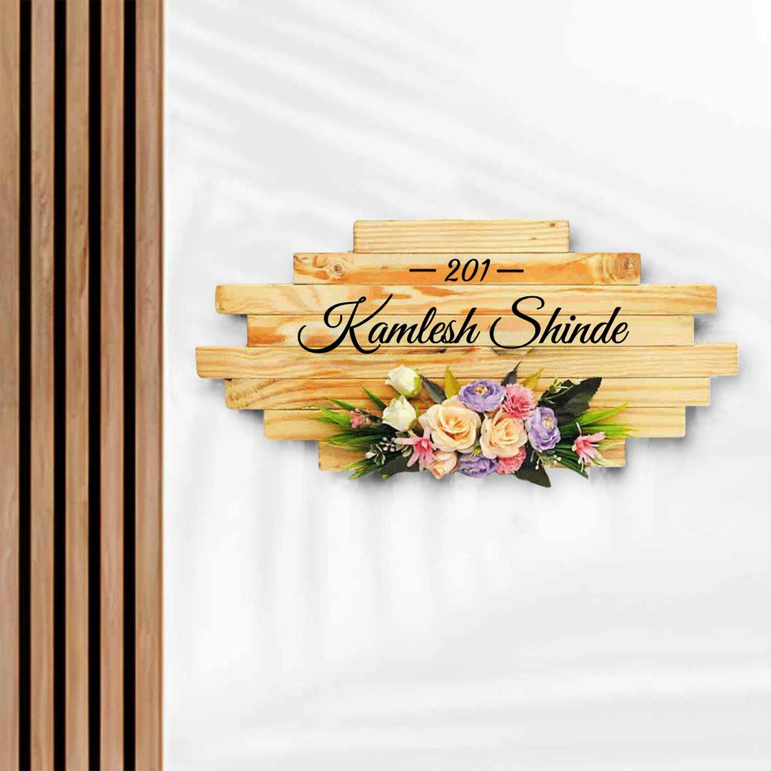 Personalized Handmade Floral Wooden Name Plate With 3D Letters