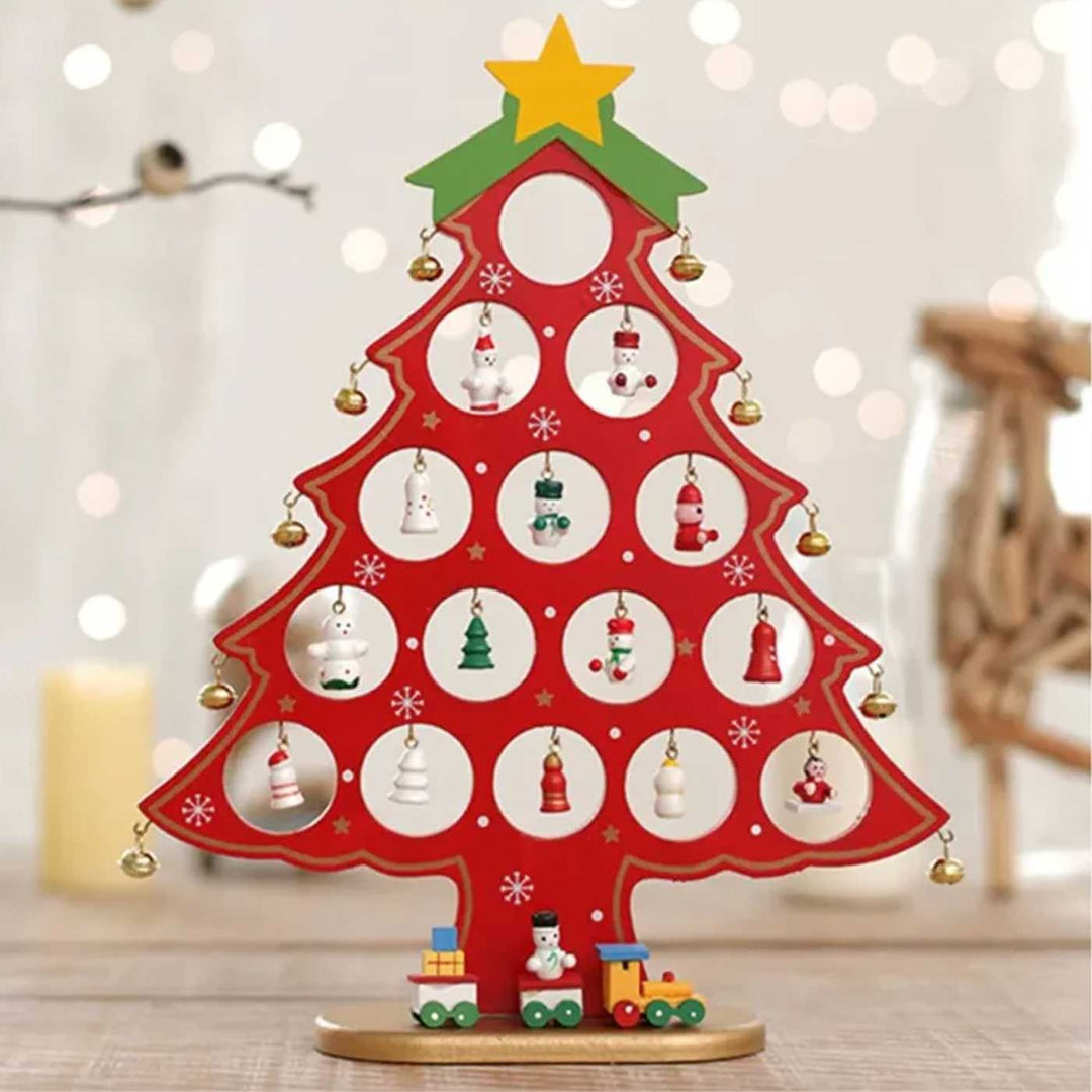 Merry Mistletoe Xmas Tree With 21 Ornaments Wooden DIY Decor