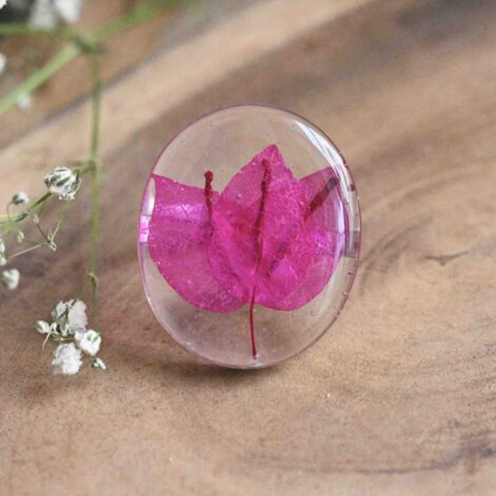 Handmade Preserved Flower Sweet Bougainvillea Brass Ring