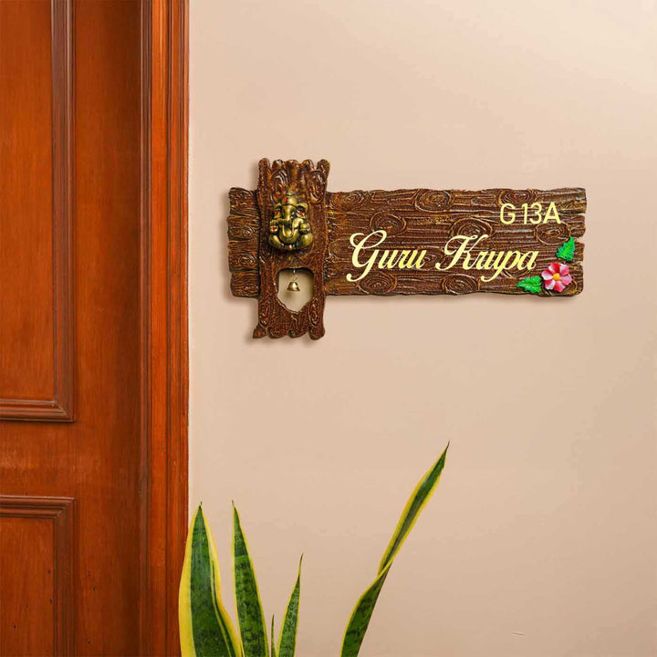 Personalized Ganesha Theme Mdf Wood Name Plate