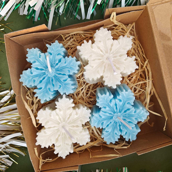 Handmade White And Blue Snowflake Soy Wax Candle | Xmas Gifting Ideas | Set Of 4