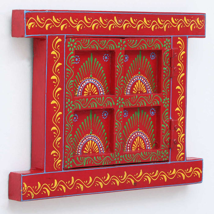 Handmade Decorative Red Wooden Window Wall Decor