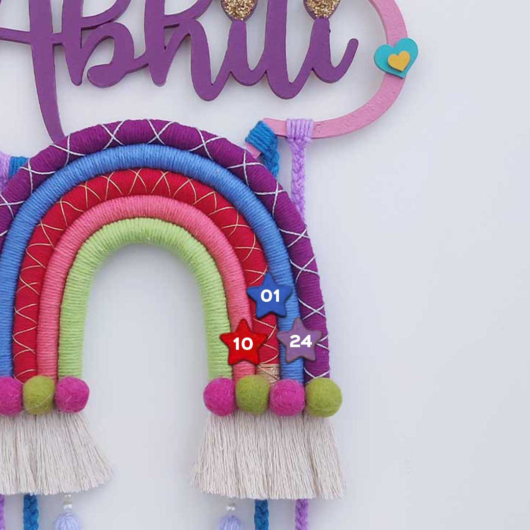 Personalized Handmade Macrame Cloud Rainbow & Tassels Kids Name Plate With 3D Letters