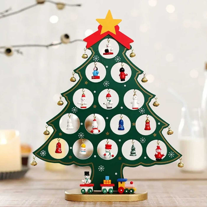 Merry Mistletoe Xmas Tree With 21 Ornaments Wooden DIY Decor