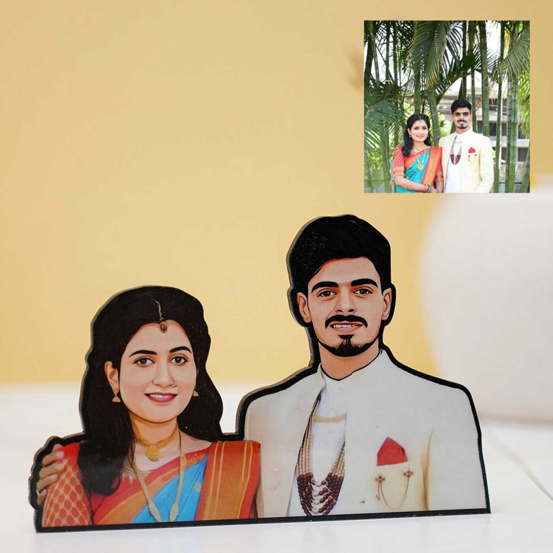 Photo Personalized Printed Acrylic Magnetic Couples Caricature Cutout With Stand