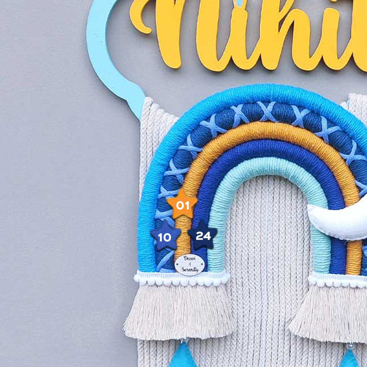 Personalized Handmade Macrame Krishna Morpankh Kids Name Plate With 3D Letters