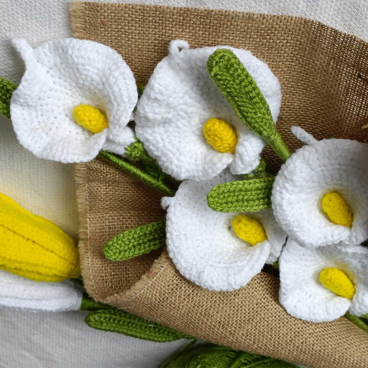 Handmade Crochet Cala Lily Bouquet | Set Of 5