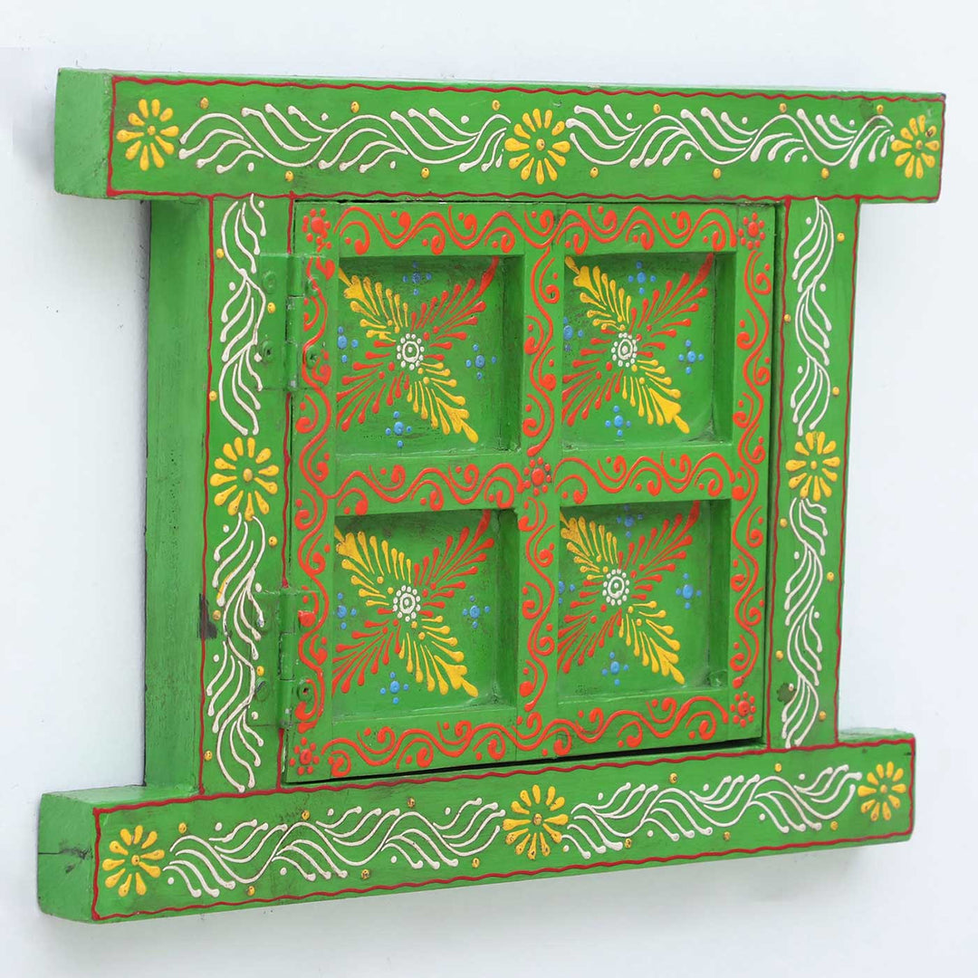 Handmade Decorative Green Wooden Window Wall Decor