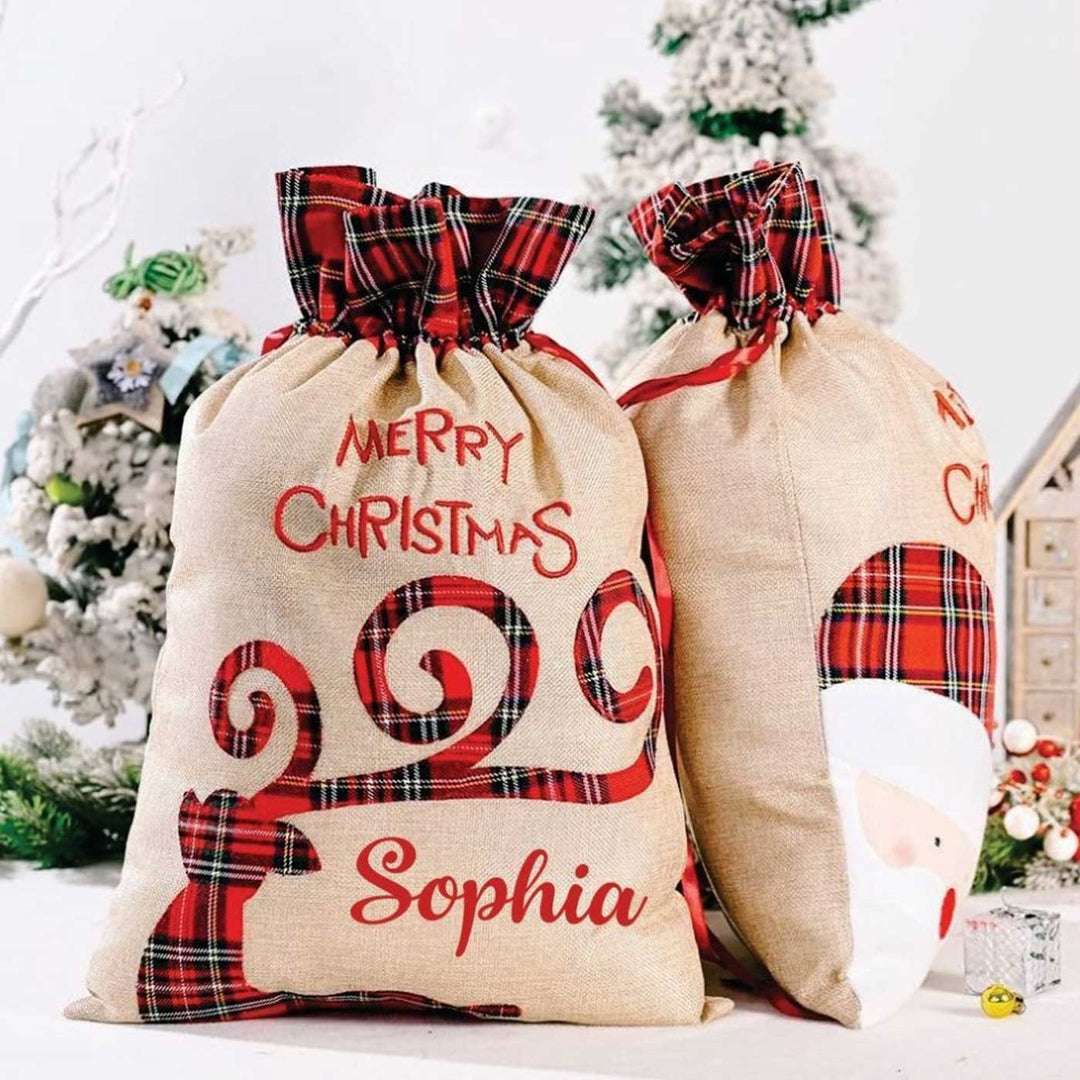 Personalized Burlap Holiday Reindeer Extra Large Linen Gift Sack | Xmas Gifting Ideas