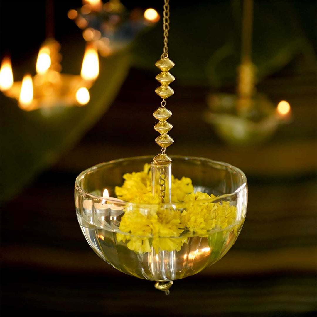 Handmade Decorative Mandir Hanging Glass Urli