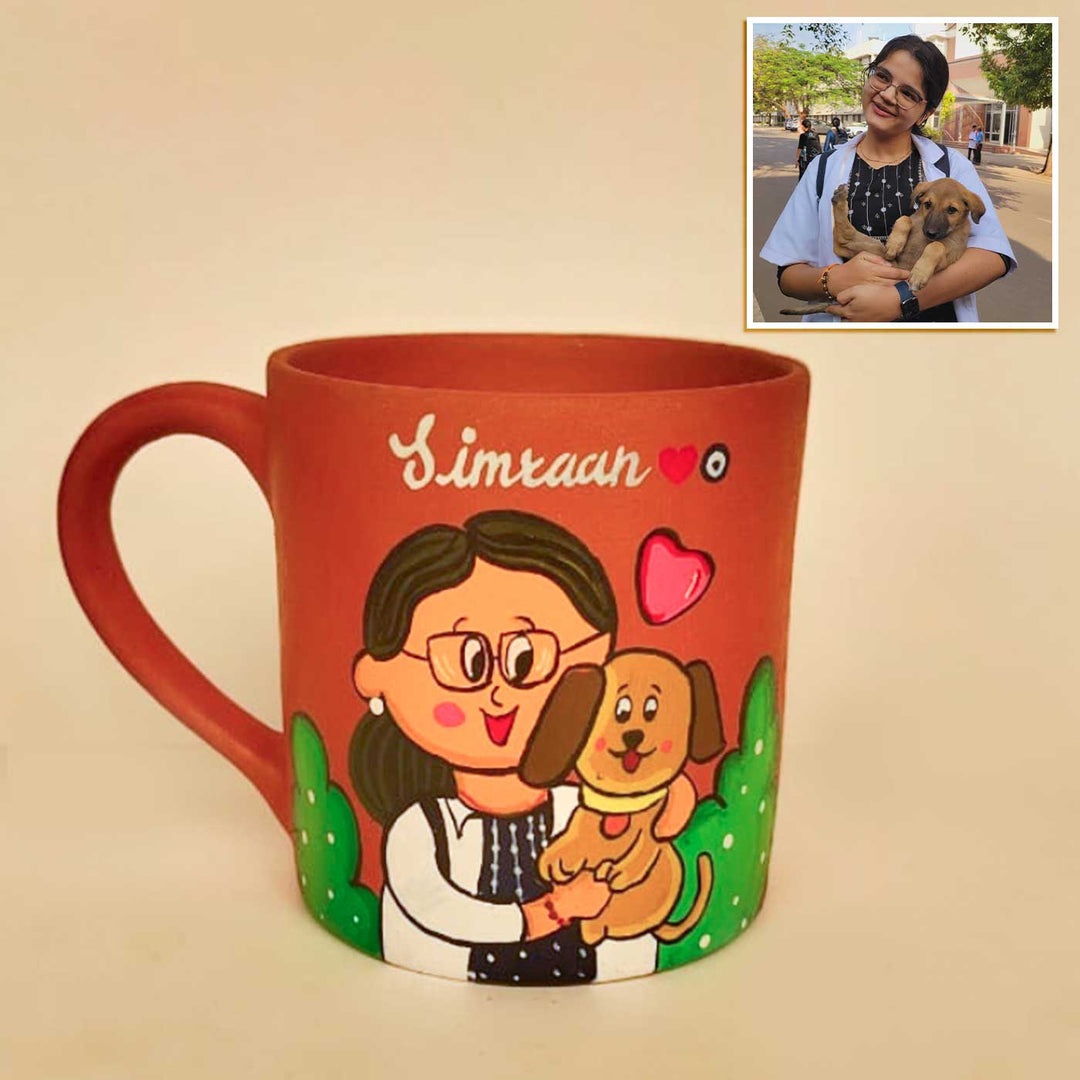 Photo Personalized Handpainted Terracotta Mug with Caricatures