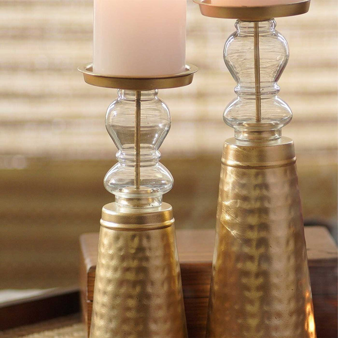 Handmade Hansa Metal & Glass Candle Holder | Set Of 2