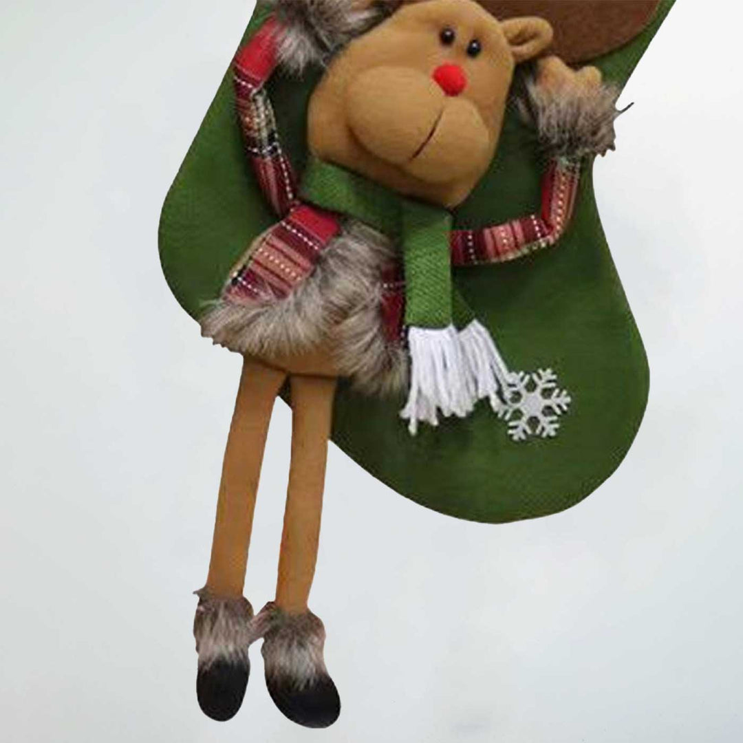 Handmade Merry Reindeer Cotton Stockings For Christmas Decoration