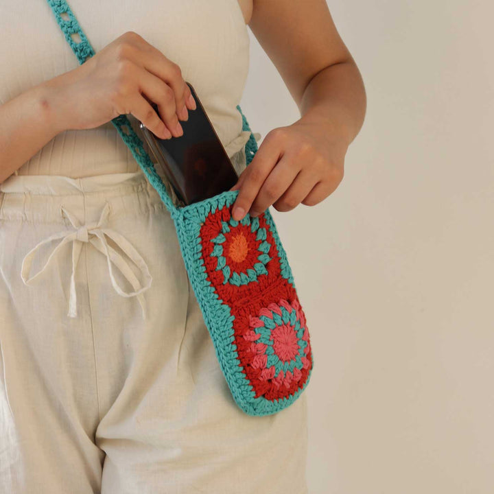 Handmade Crochet Flower Sling Bag For Mobile