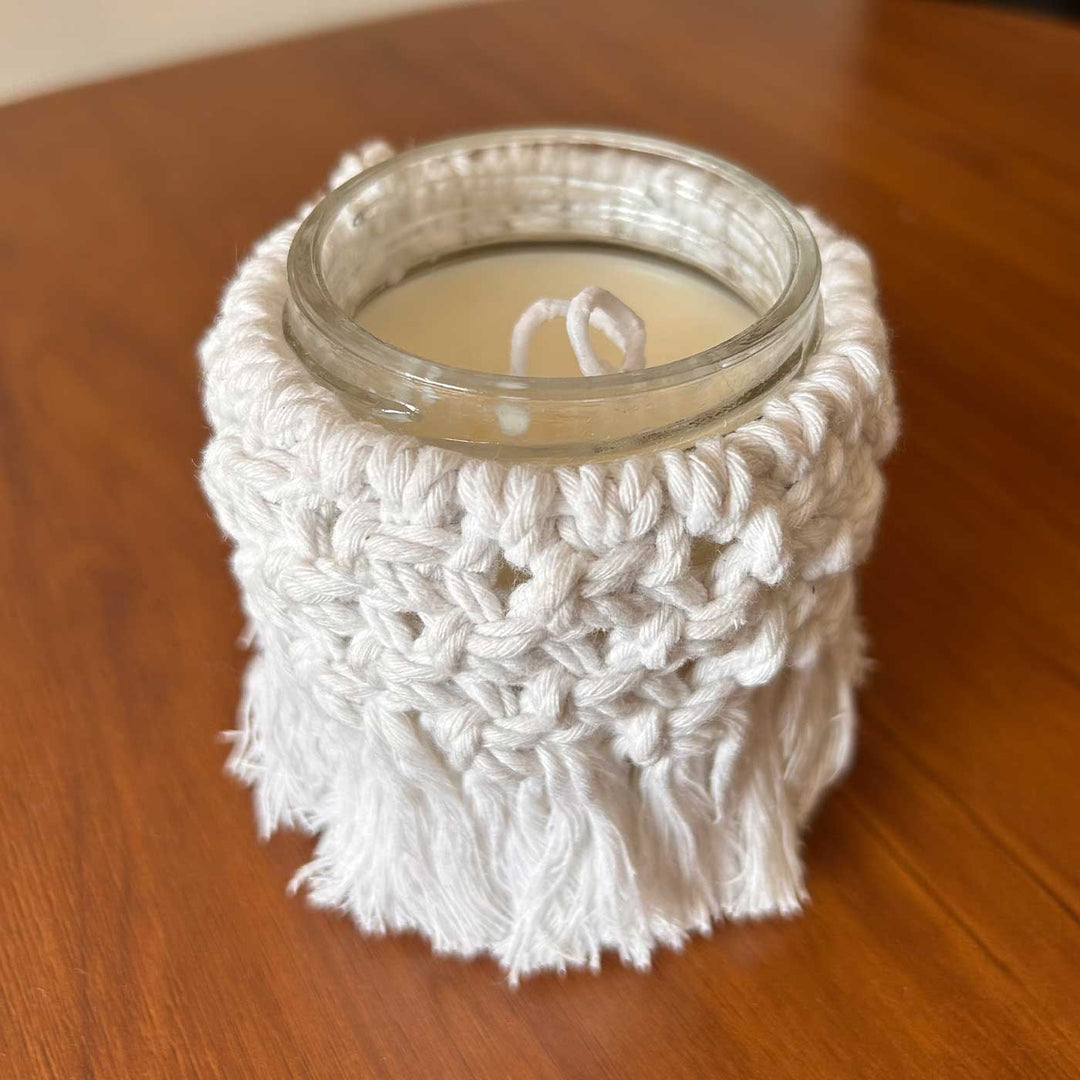 Handmade Macrame Candle Jar With Cover