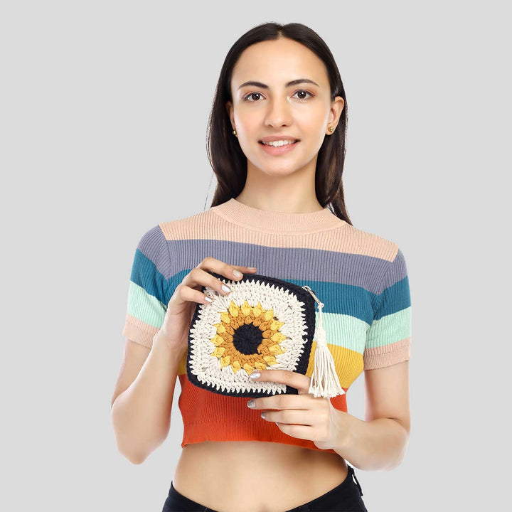 Handmade Crochet Sunflower Pouch