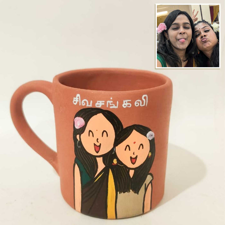 Photo Personalized Handpainted Terracotta Mug with Caricatures