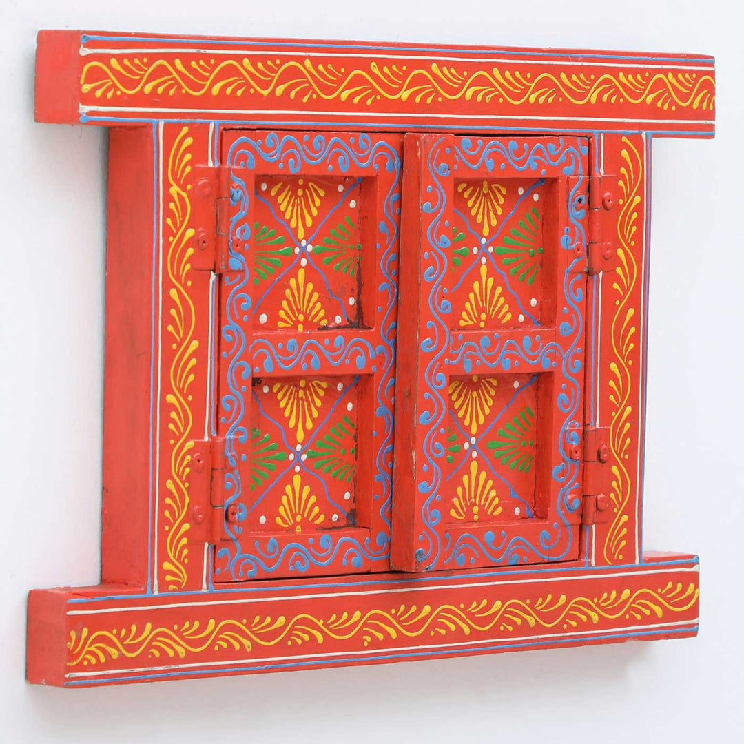 Handmade Decorative Orange Wooden Window Wall Decor