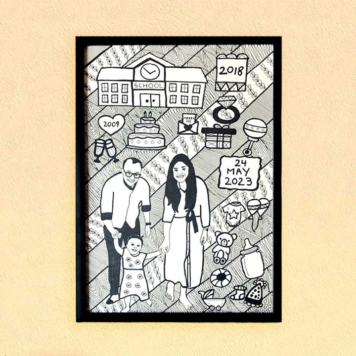 Photo Personalized Doodle Art Family Black & White Decorative Plaque