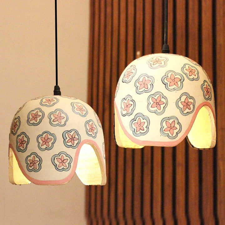 Handmade Pastel Color Terracotta Hanging Lamp | Set Of 2