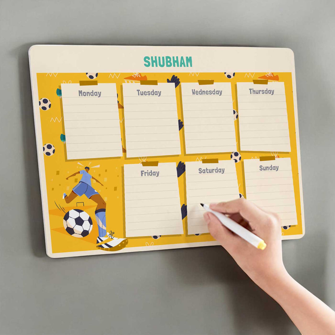 Personalized Football Goals Boy Theme Wooden Meal Planner