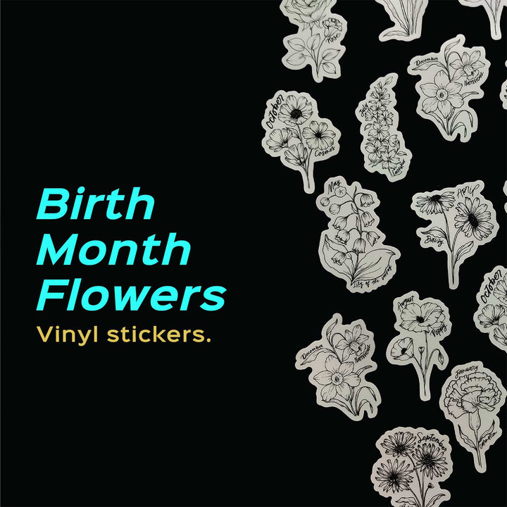 Printed Waterproof Birth Month Flower Stickers | Set of 12