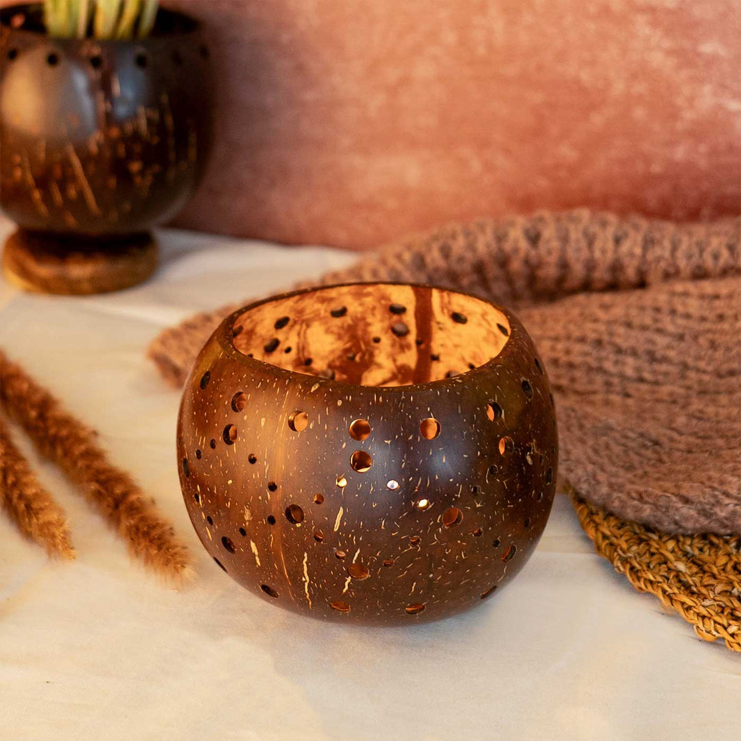 Festive Coconut Shell Tealight Holder