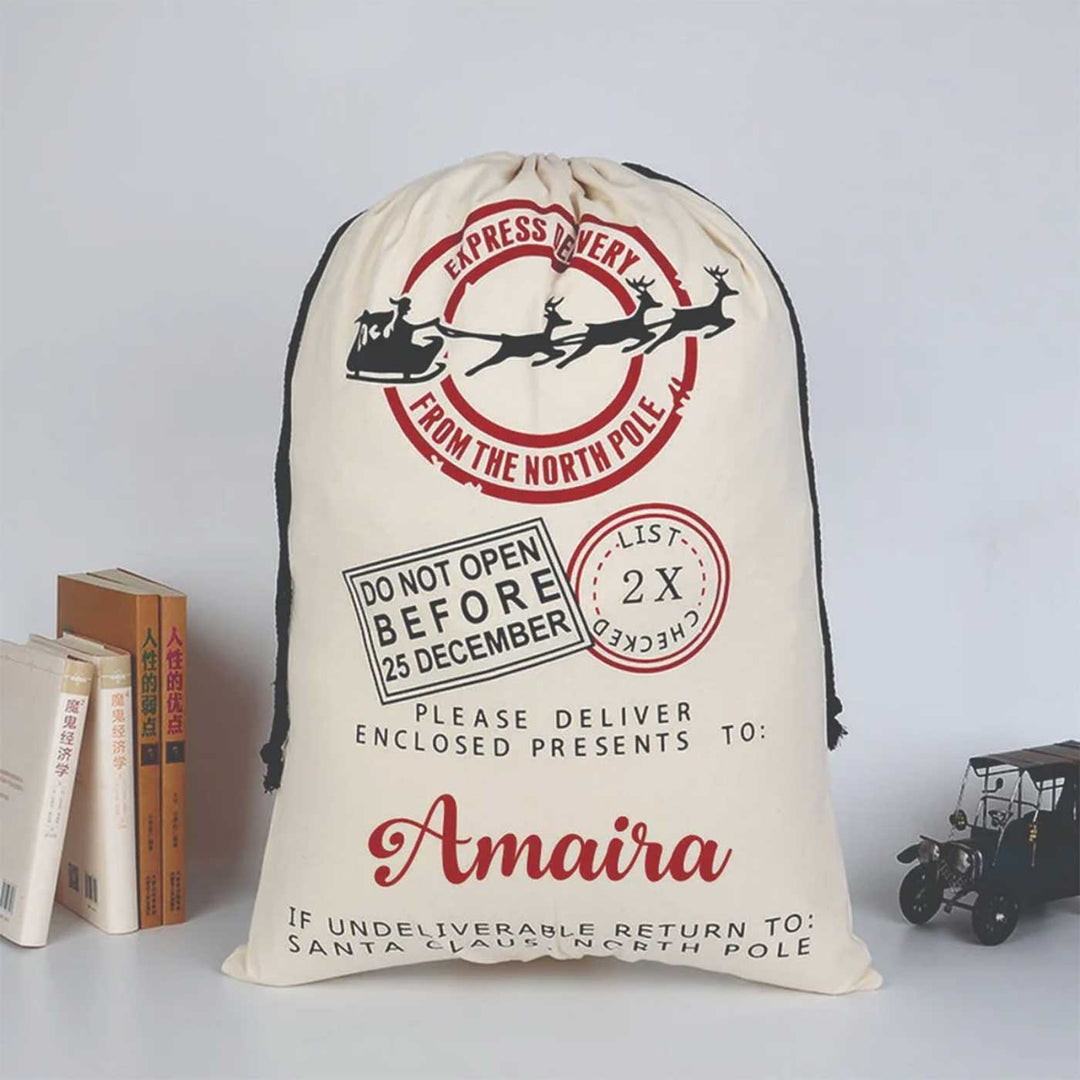 Personalized Dashing Through The Snow Extra Large Muslin Gift Sack | Xmas Gifting Ideas