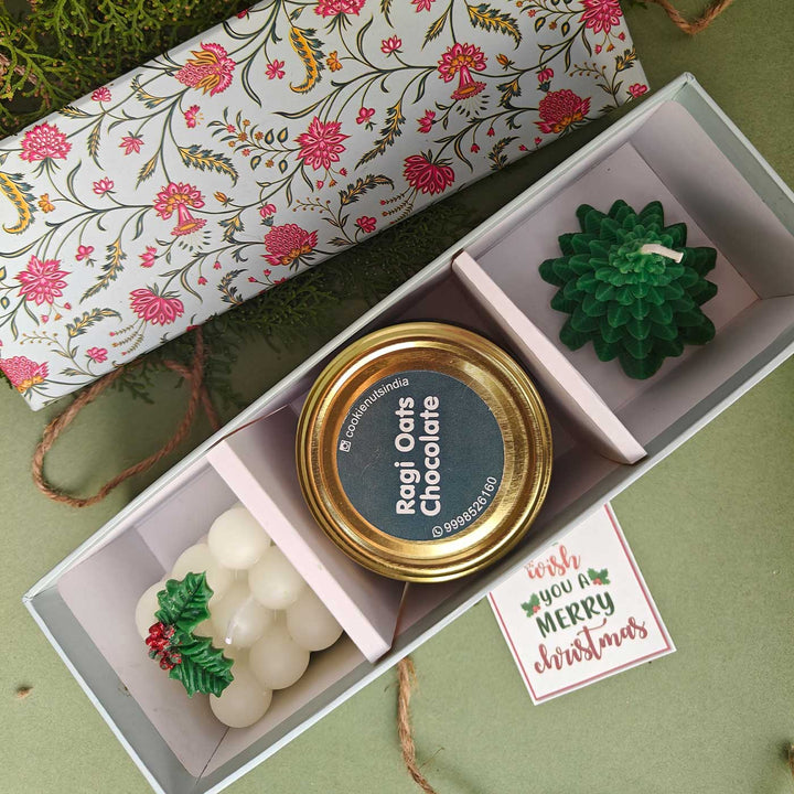 Christmas Tree & Bubble Candle Hamper With Homemade Healthy Cookies | Secret Santa Gift Ideas