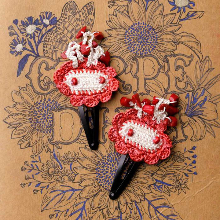 Handmade Red Clouds Flower Hair Clips | Set of 2