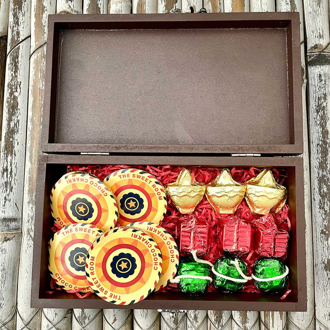 Handmade Diwali Chocolates Lakshmiji Design Gift Hamper | Set of 28