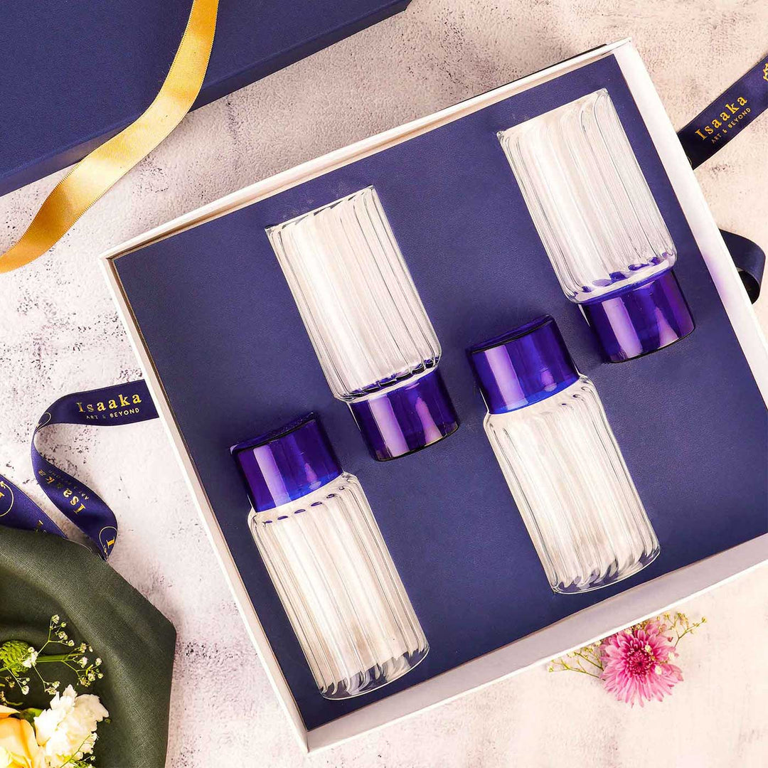 Handmade Indigo Borosil Glass Highball With Gift Box | Set Of 4