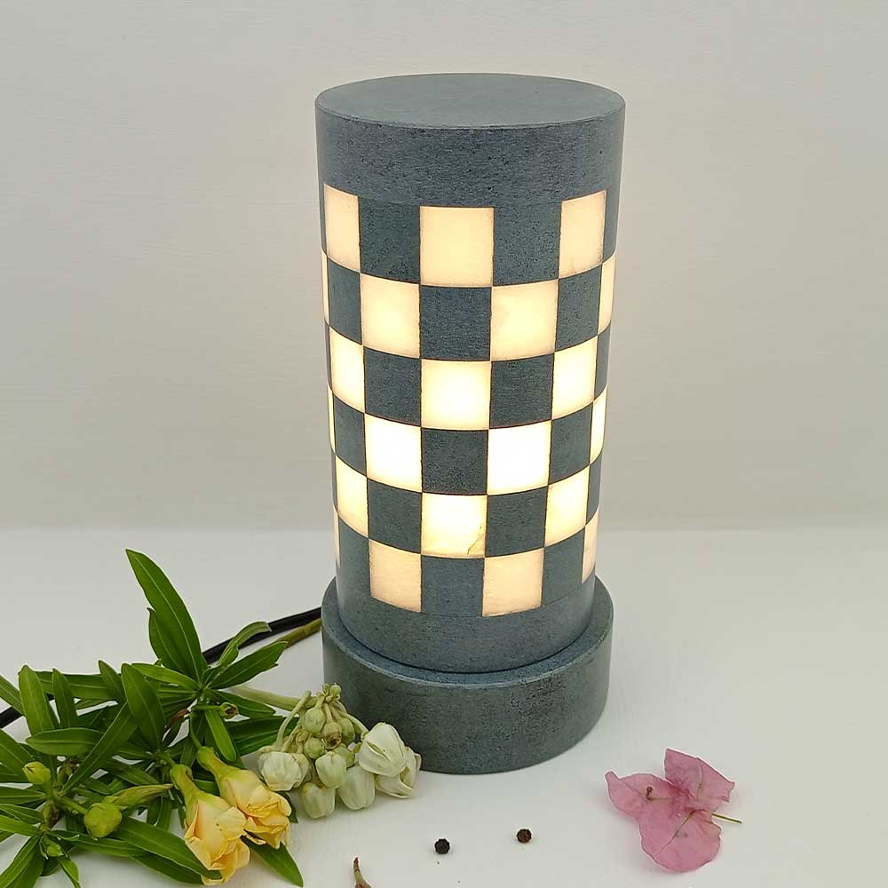 Handmade White & Grey Lamis Floating Alabaster Table Lamp