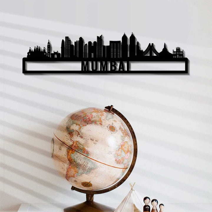 Printed Black Wooden Mumbai City Skyline Wall Decor