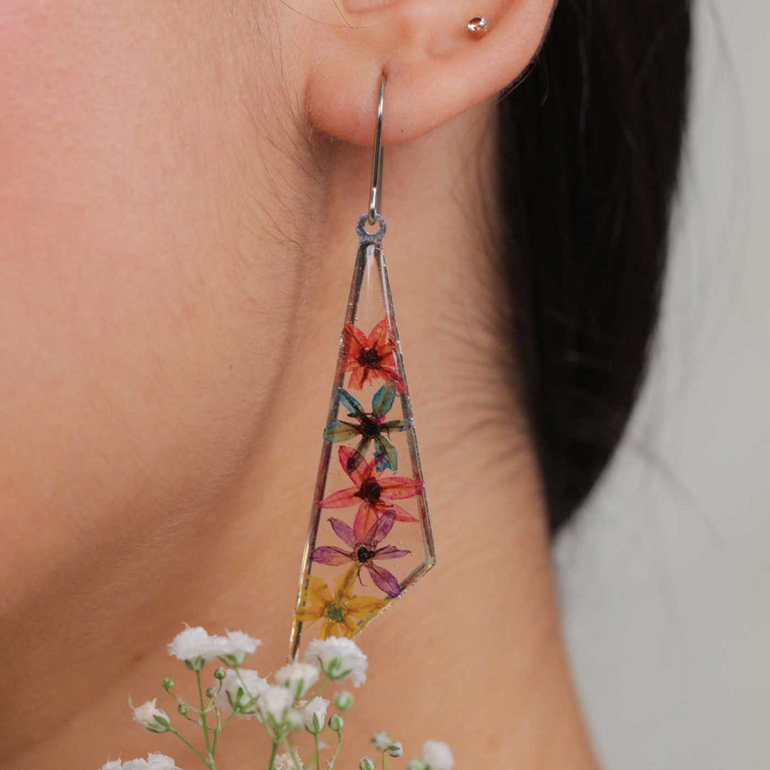 Handmade Preserved Flower Allium Meadow Brass Earrings