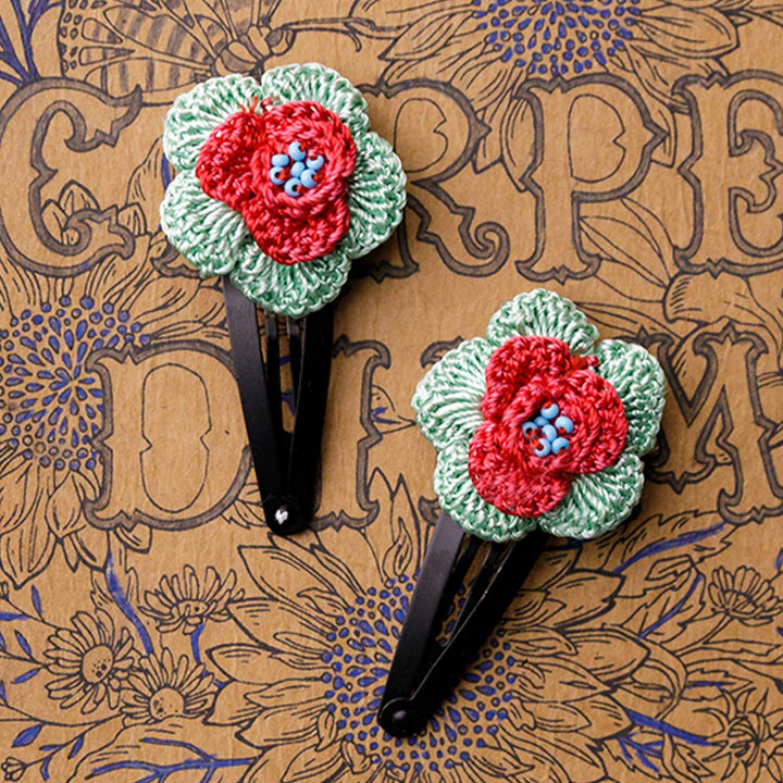 Handmade Mint Sakura Flower Hair Clips | Set of 2