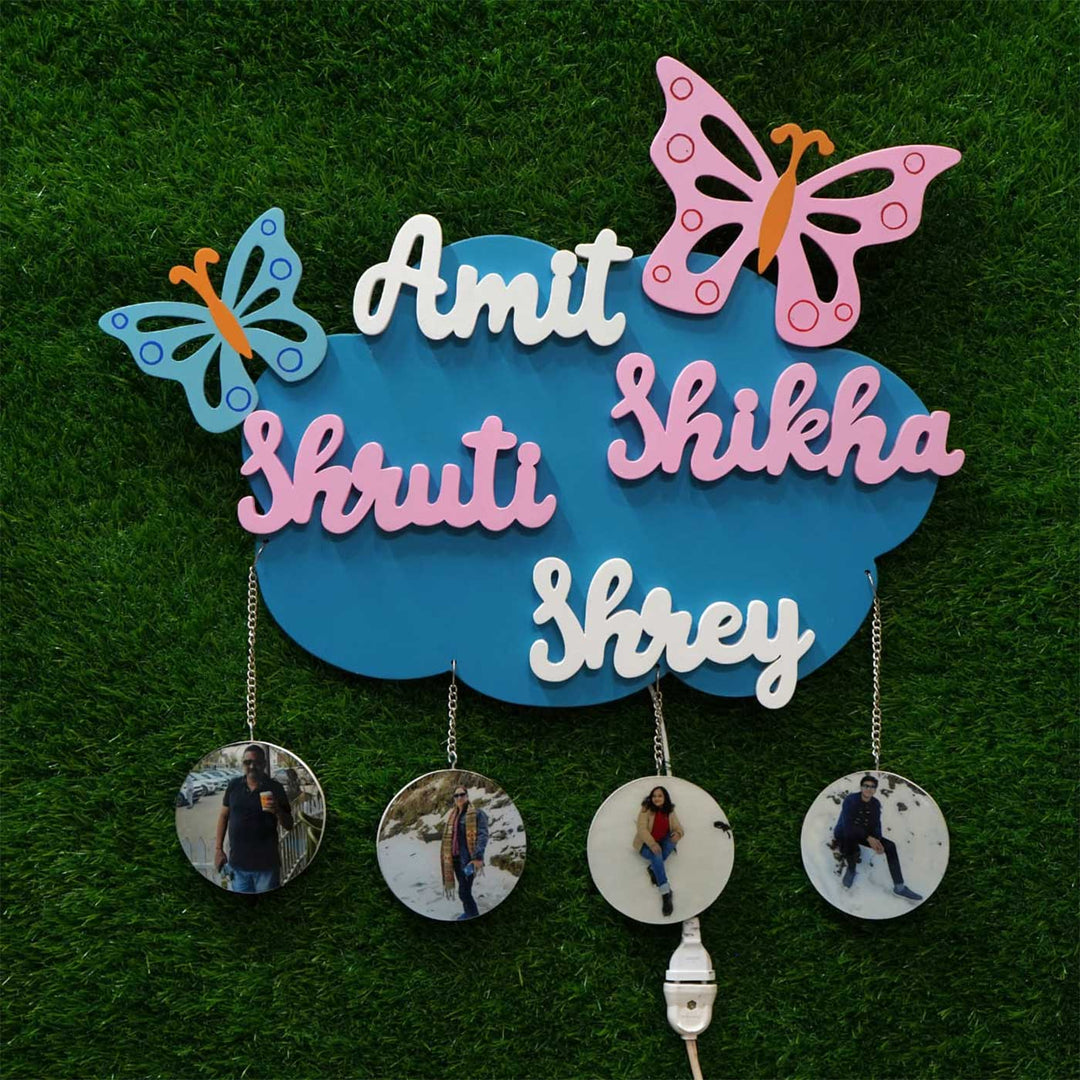 Personalized Cloud Shape MDF Wood Family Name Plate With Back Light