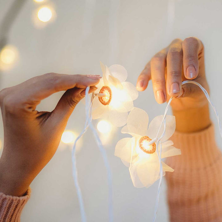 Handmade Crochet Orange Rose Fairy Light