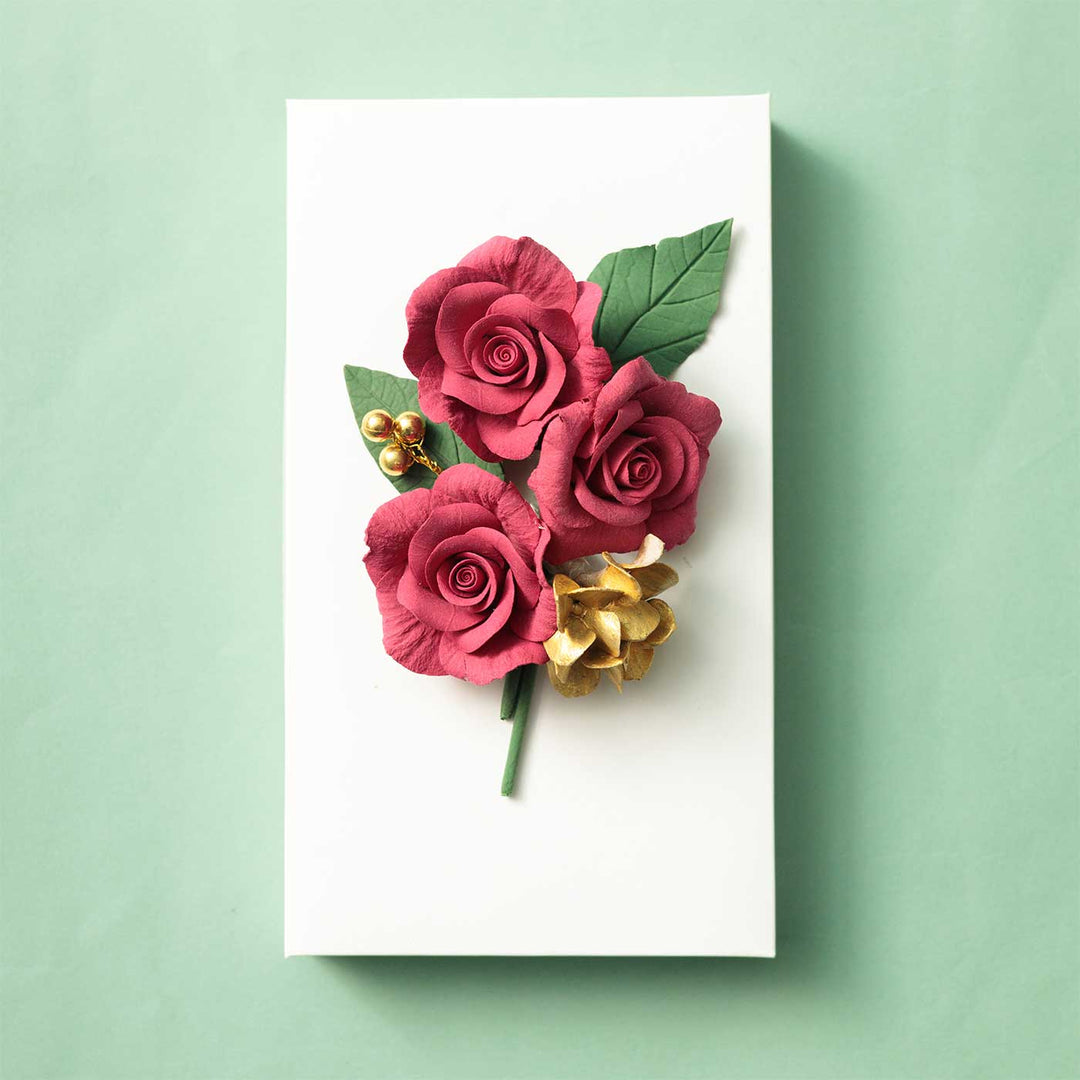 Handmade 3D Red Rose Deco Clay Greeting Card