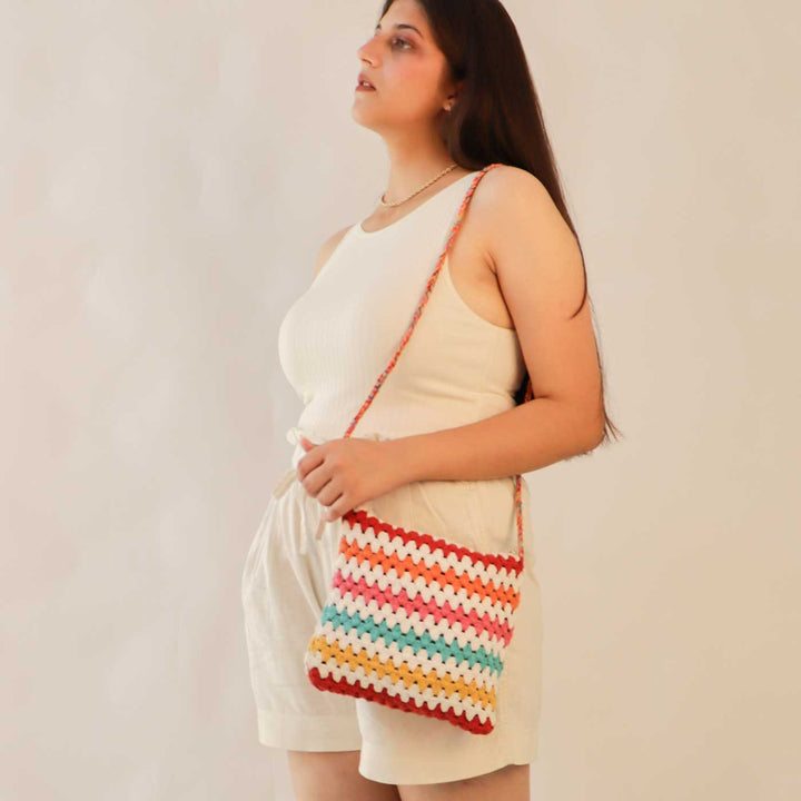 Handmade Crochet Striper Sling Bag