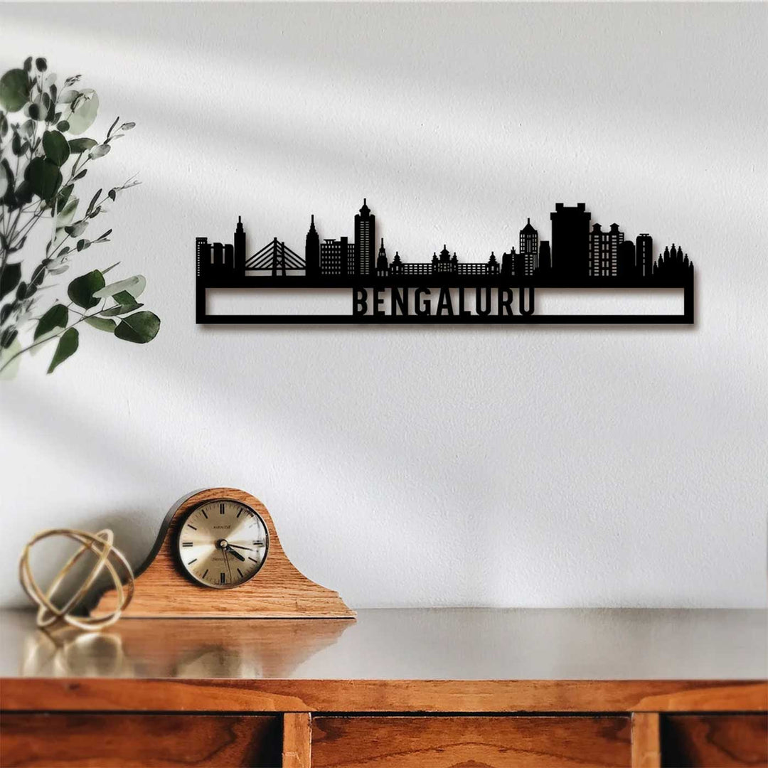 Printed Black Wooden Bengaluru City Skyline Wall Decor