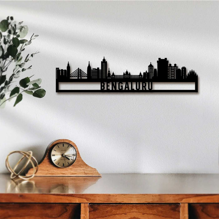 Printed Black Wooden Bengaluru City Skyline Wall Decor