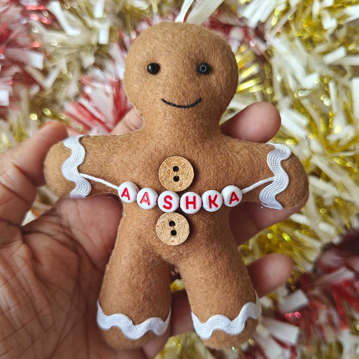 Personalized Gingerbread Felt Ornament For Christmas Tree Decoration