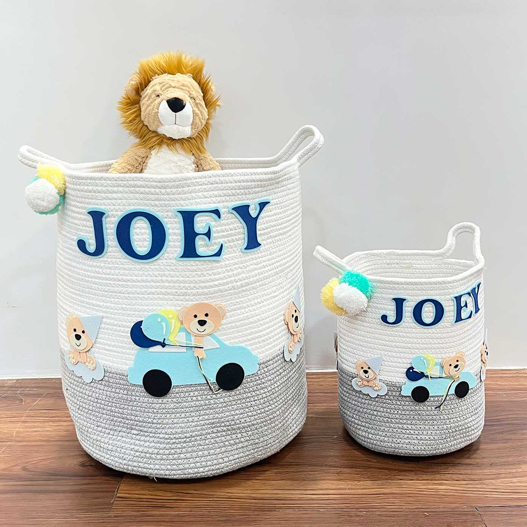 Personalized Handmade Bear'S Joyride Jute Basket For Kids