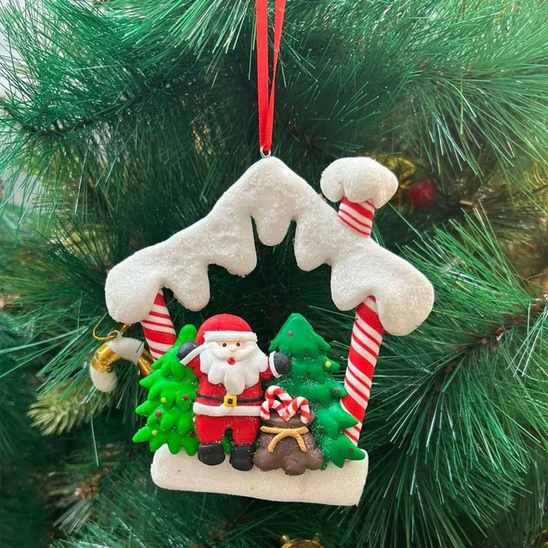 Handmade Santa In A Hut Clay Ornaments For Christmas Tree Decoration