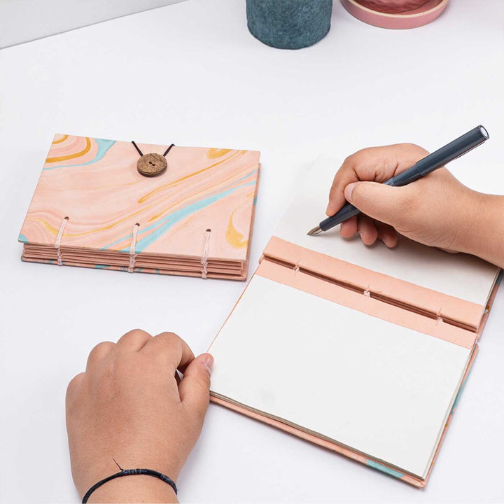 Handmade Unruled Blush Marble Button Hardbound Journal | 120 Gsm, 70 Pages