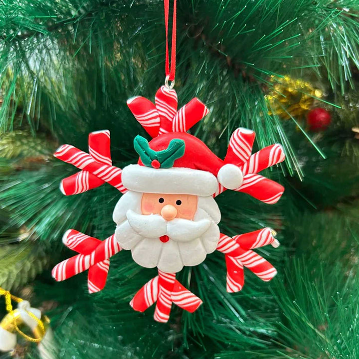 Handmade Santa In A Snowflake Clay Ornaments For Christmas Tree Decoration